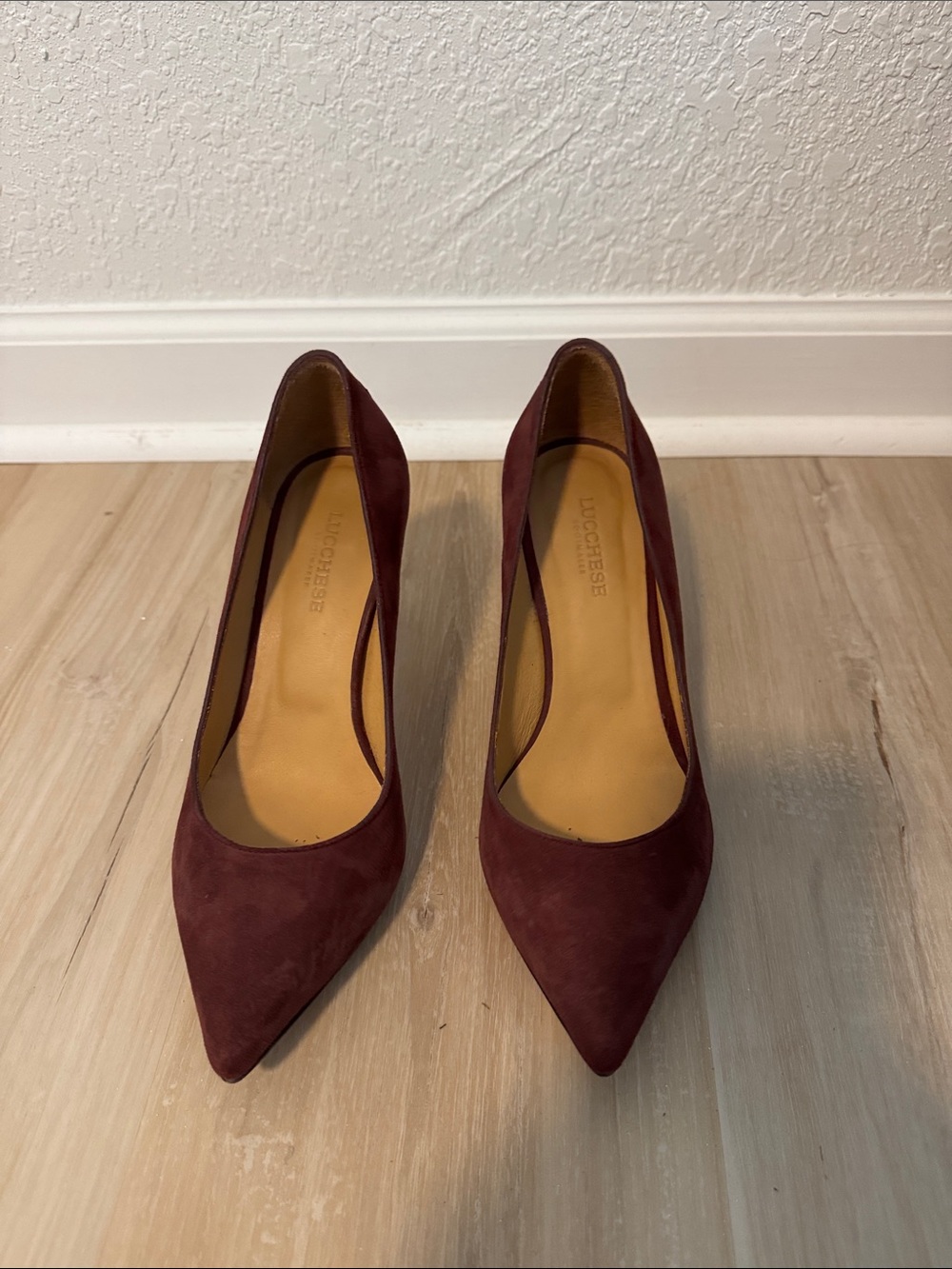 Lucchese Wine Suede Pointed Toe Pumps